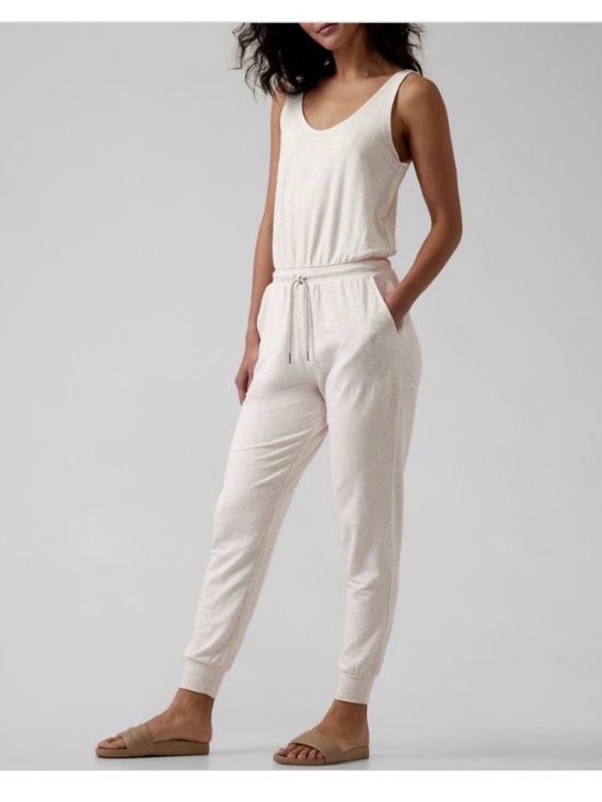 Athleta Pants - Everyday Cream Ribbed Jumpsuit with Drawstring Waist